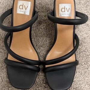 Dolce Vita Black Triple-Strap Square Toe Heels